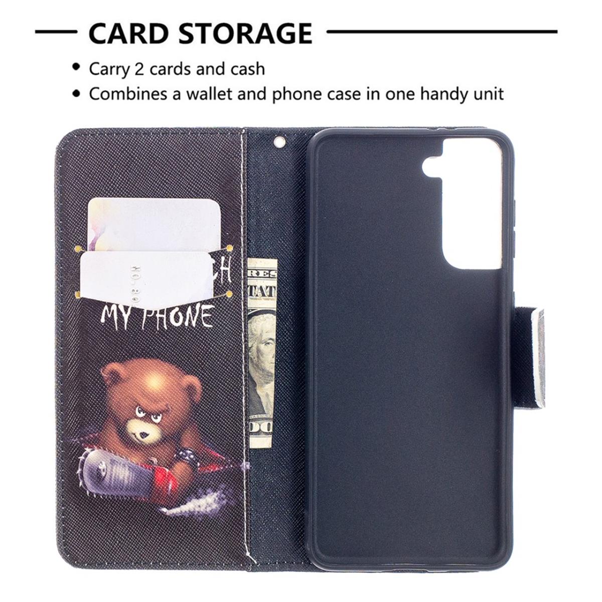 Hülle für Samsung Galaxy S21 Handyhülle Flip Case Cover Bumper Etui Tasche Motiv Bär
