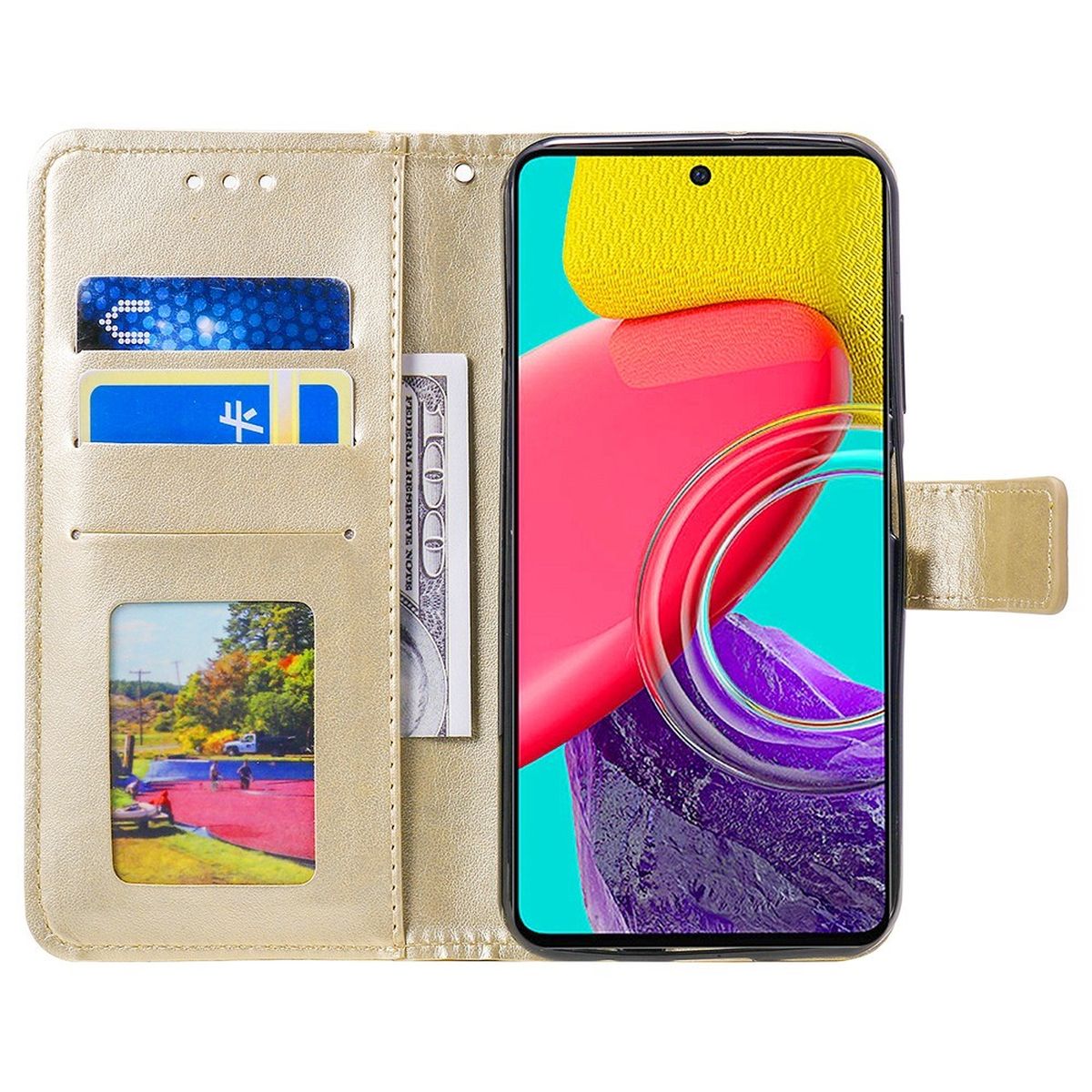 Hülle für Samsung Galaxy M53 5G Handyhülle Flip Case Cover Etui Mandala Gold