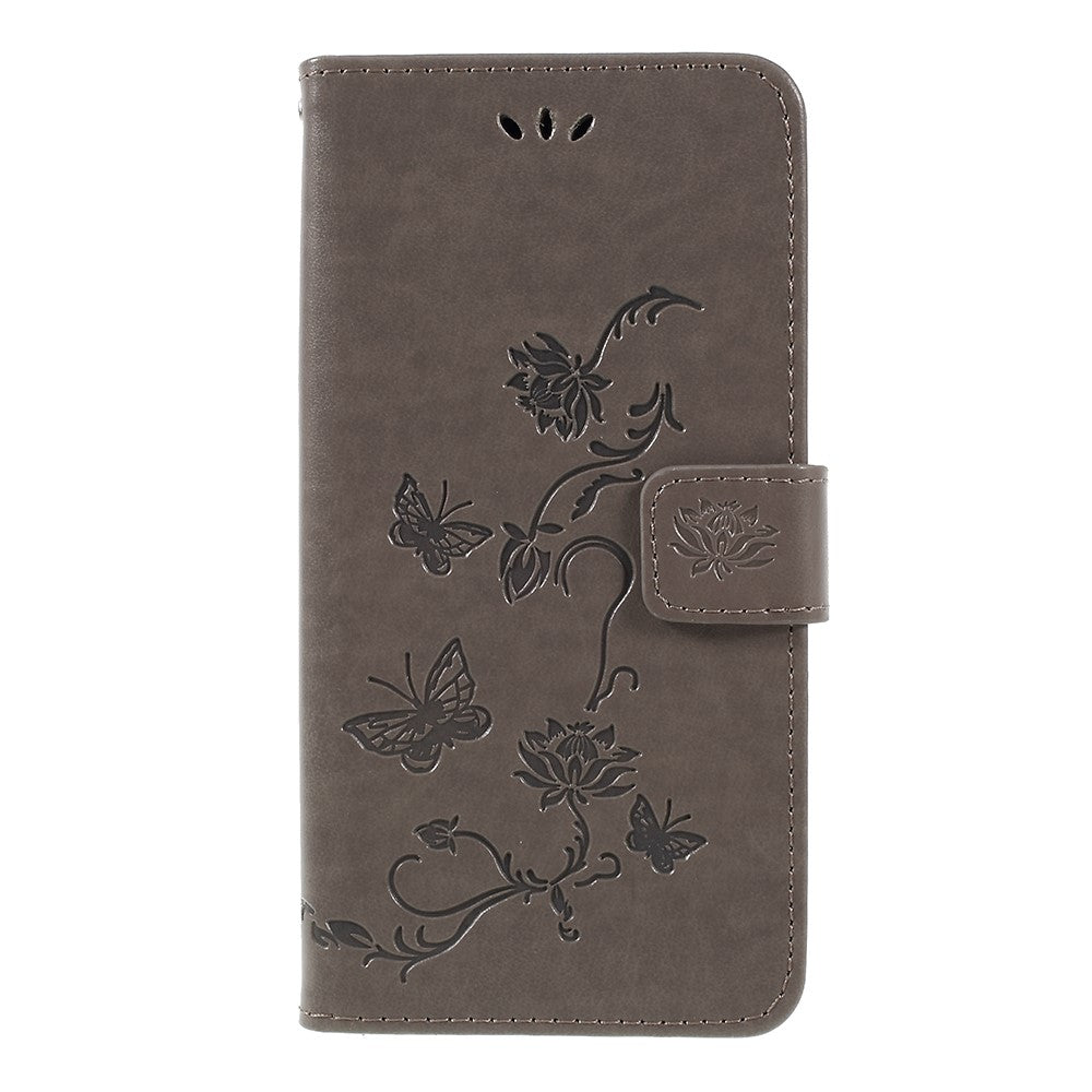 Hülle für Samsung Galaxy A7 (2018) Handyhülle Flip Case Cover Schmetterling Grau