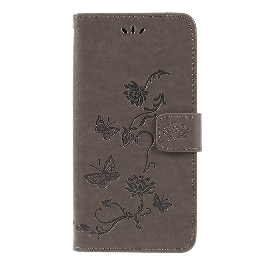 Hülle für Samsung Galaxy A7 (2018) Handyhülle Flip Case Cover Schmetterling Grau