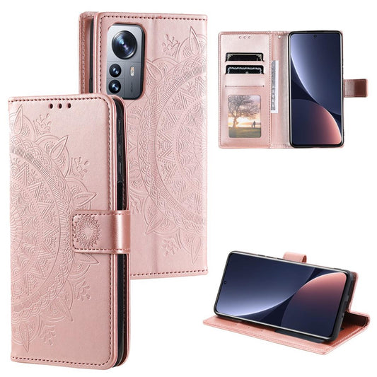 Hülle für Xiaomi 12/12X Handyhülle Flip Case Cover Tasche Etui Mandala Rosegold