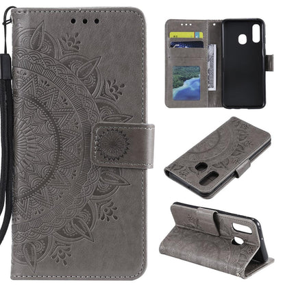 Hülle für Samsung Galaxy A20e Handyhülle Schutz Tasche Flip Case Etui Cover Mandala Grau