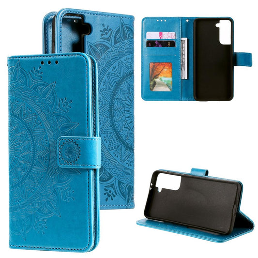 Hülle für Samsung Galaxy S21 Handyhülle Flip Case Cover Schutzhülle Tasche Mandala Blau