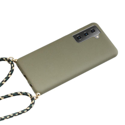 Hülle für Samsung Galaxy S21+ [Plus] Handyhülle Silikon Case Band Handykette Kordel Oliv