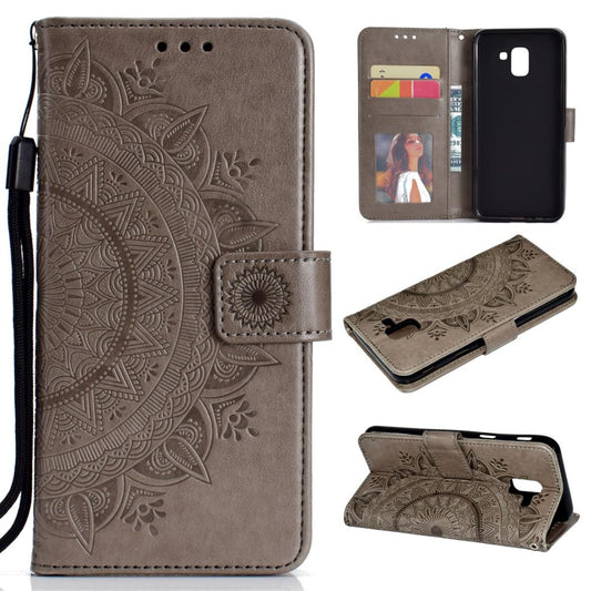 Hülle für Samsung Galaxy J6 2018 Handyhülle Flip Case Cover Etui Mandala Grau