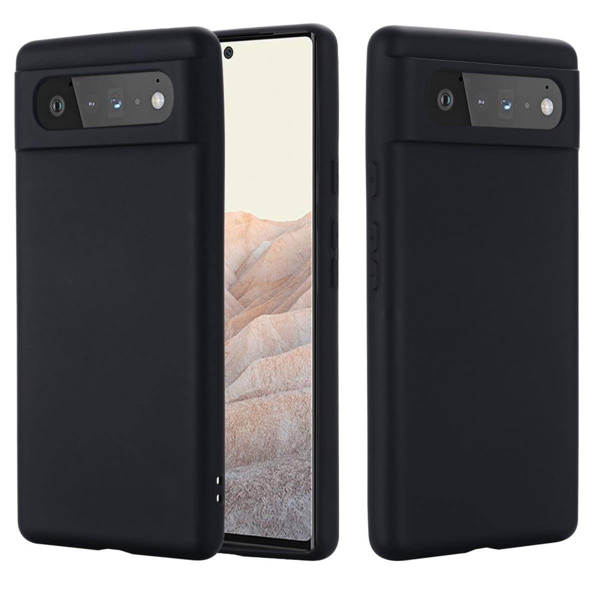 Hülle für Google Pixel 6 Handyhülle Silikon Case Cover Bumper Matt Schwarz
