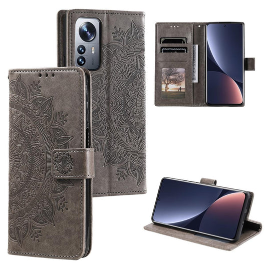 Hülle für Xiaomi 12/12X Handyhülle Flip Case Cover Tasche Etui Mandala Grau