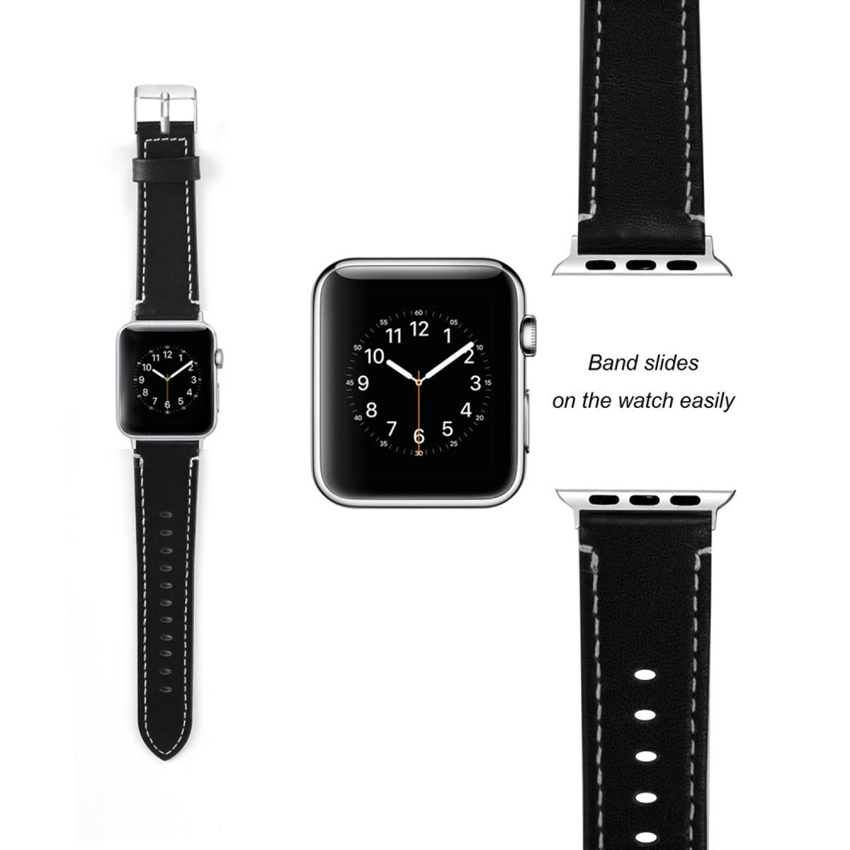 Leder Armband für Apple Watch 49/45/44/42mm Retro Serie Ultra/8/7/6/SE/5 Schwarz