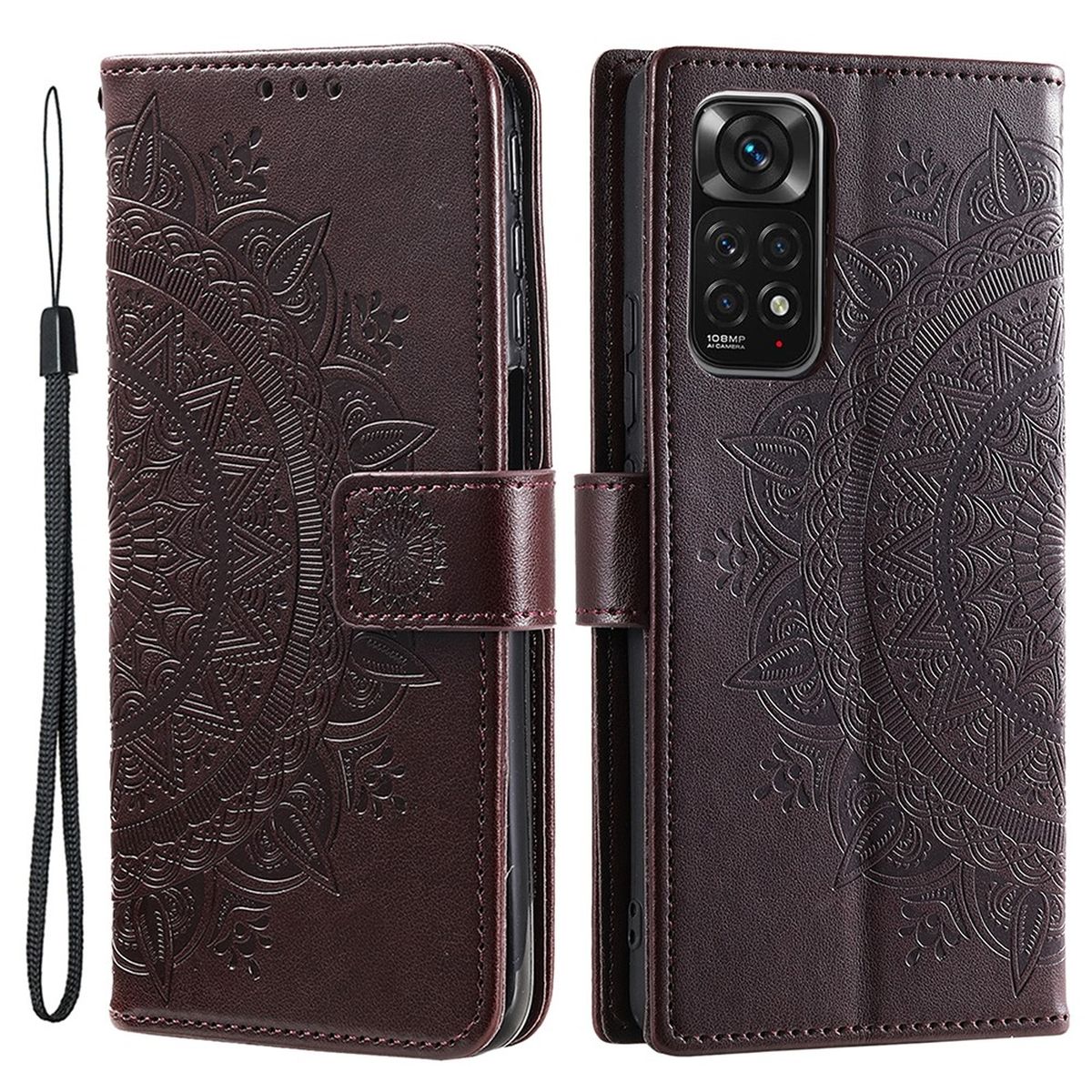 Hülle für Xiaomi Redmi Note 11/11S 4G/Poco M4 Pro Handy Flip Cover Mandala Braun