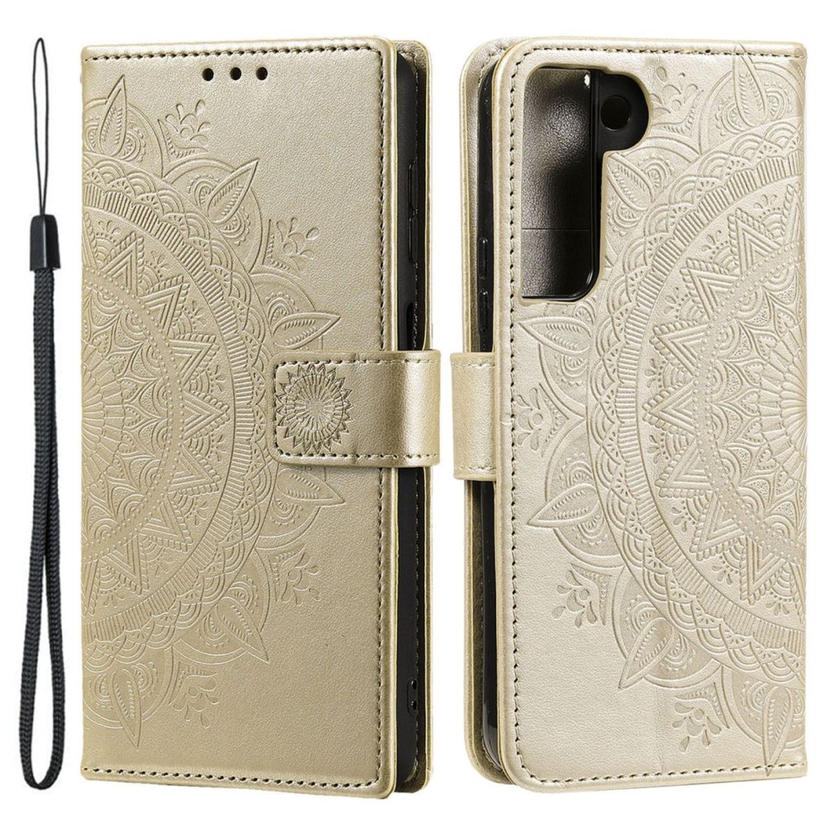 Hülle für Samsung Galaxy S22 5G Handyhülle Flip Case Cover Tasche Mandala Gold