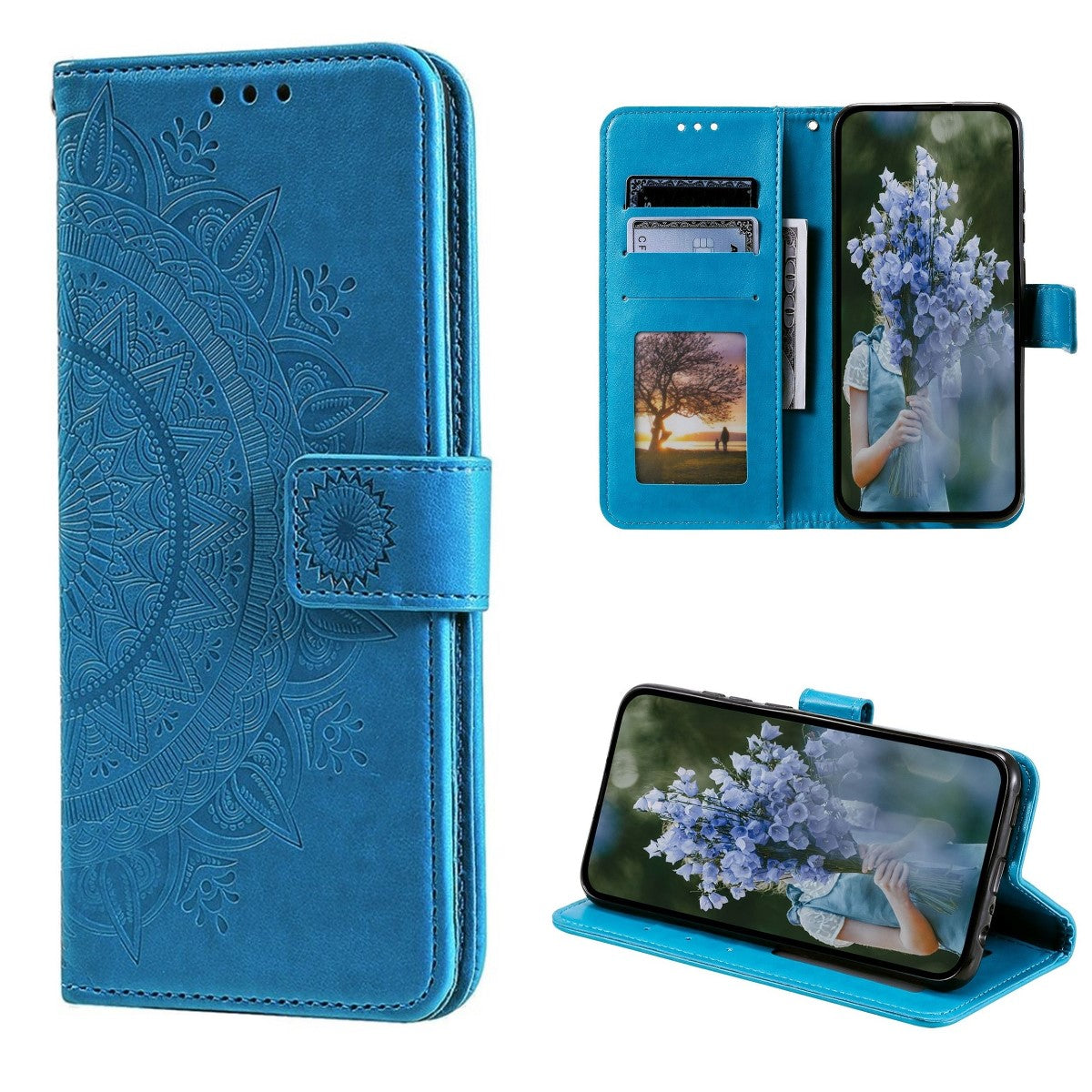 Hülle für Apple iPhone 14 Pro Max Handyhülle Flip Case Schutzhülle Mandala Blau