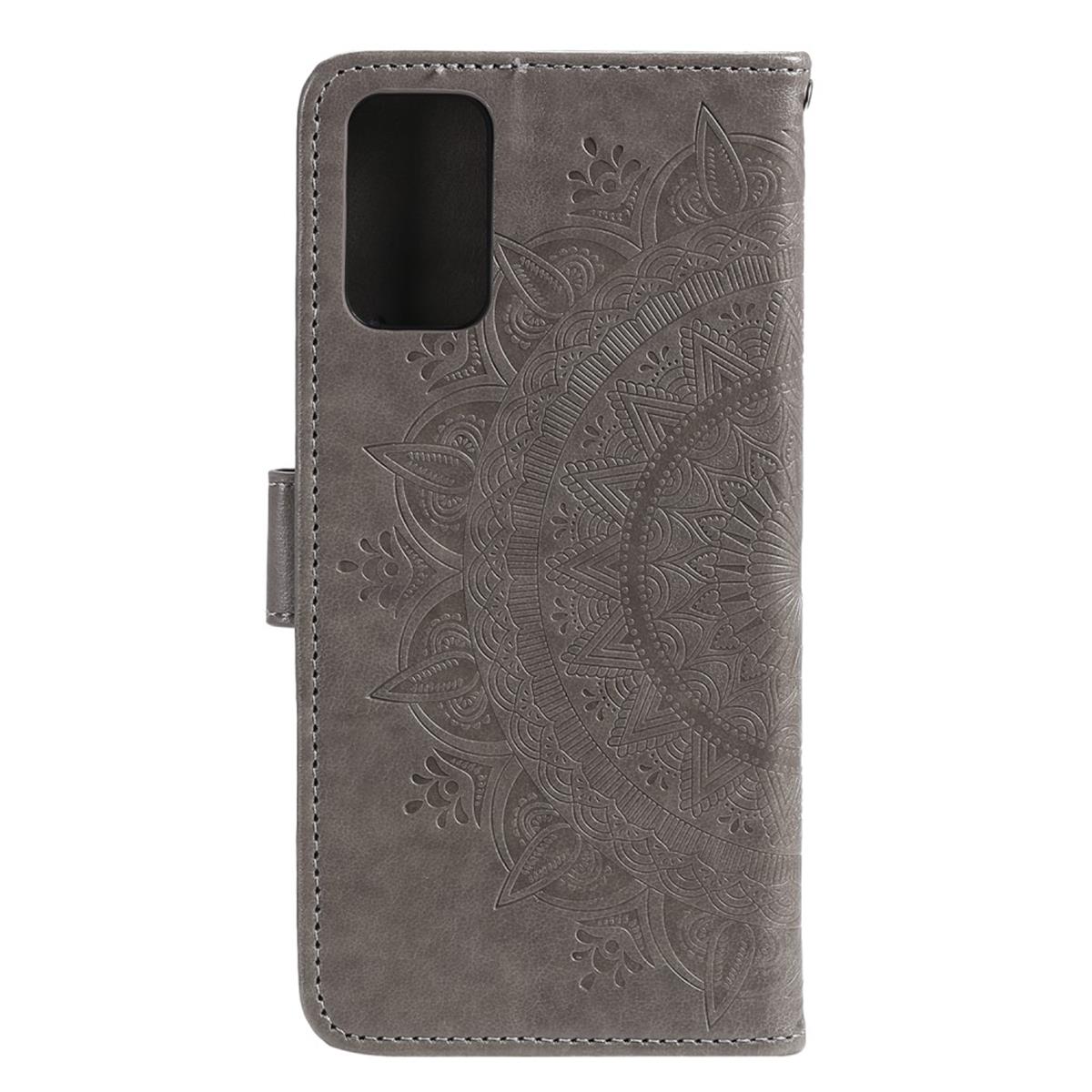 Hülle für Samsung Galaxy A02s Handy Tasche Flip Case Cover Etui Mandala Grau