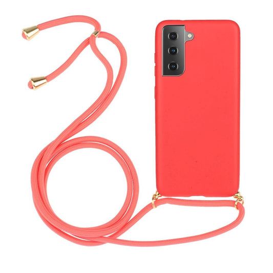 Hülle für Samsung Galaxy S21 5G Handyhülle Silikon Case Band Handykette Kordel Schnur Rot