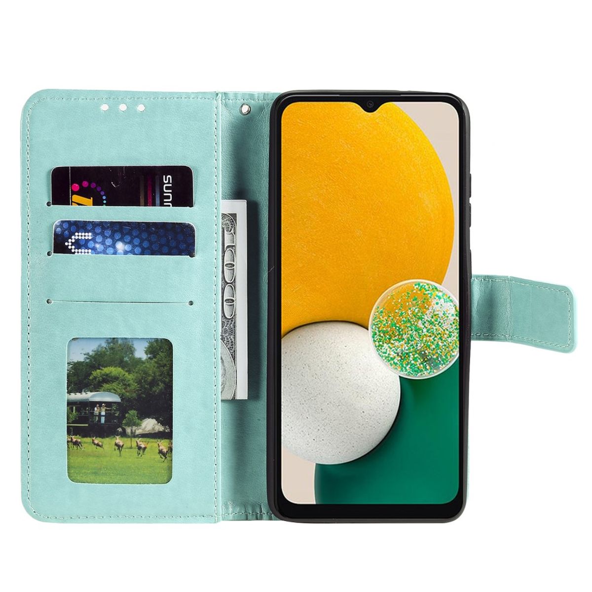 Hülle für Samsung Galaxy A13 5G/A04s Handyhülle Flip Case Tasche Mandala Grün