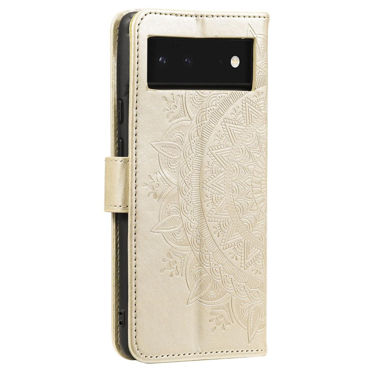 Hülle für Google Pixel 6 Handyhülle Tasche Flip Case Cover Etui Mandala Gold