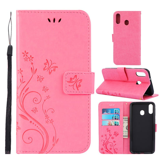Hülle für Samsung Galaxy M20 Handyhülle Flip Case Handytasche Schmetterling Rosa