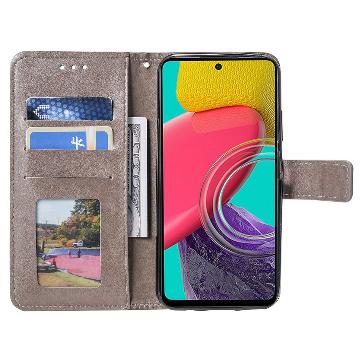 Hülle für Samsung Galaxy M53 5G Handyhülle Flip Case Cover Etui Mandala Grau