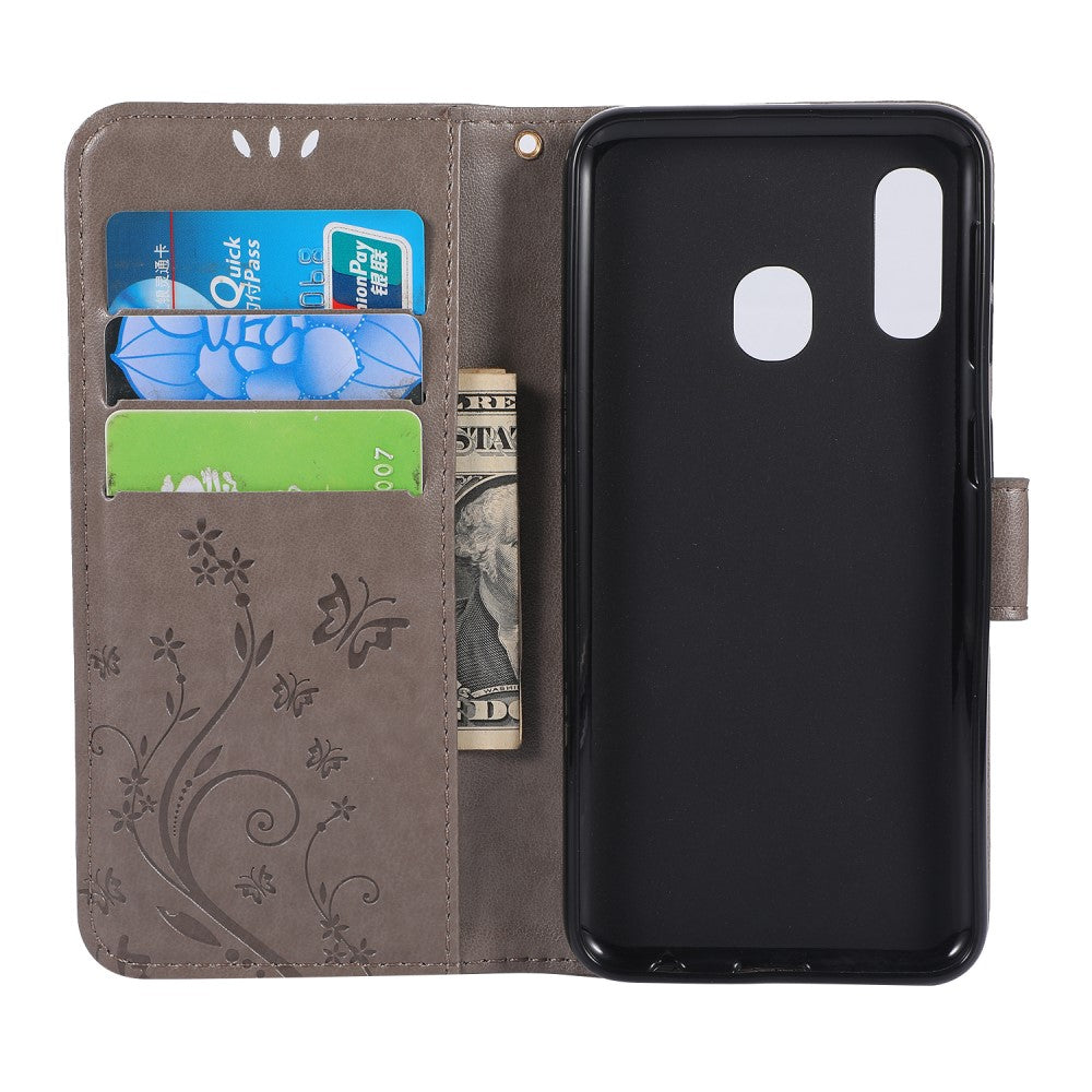 Hülle für Samsung Galaxy A20e Handyhülle Flip Case Schutz Tasche Schmetterling Grau