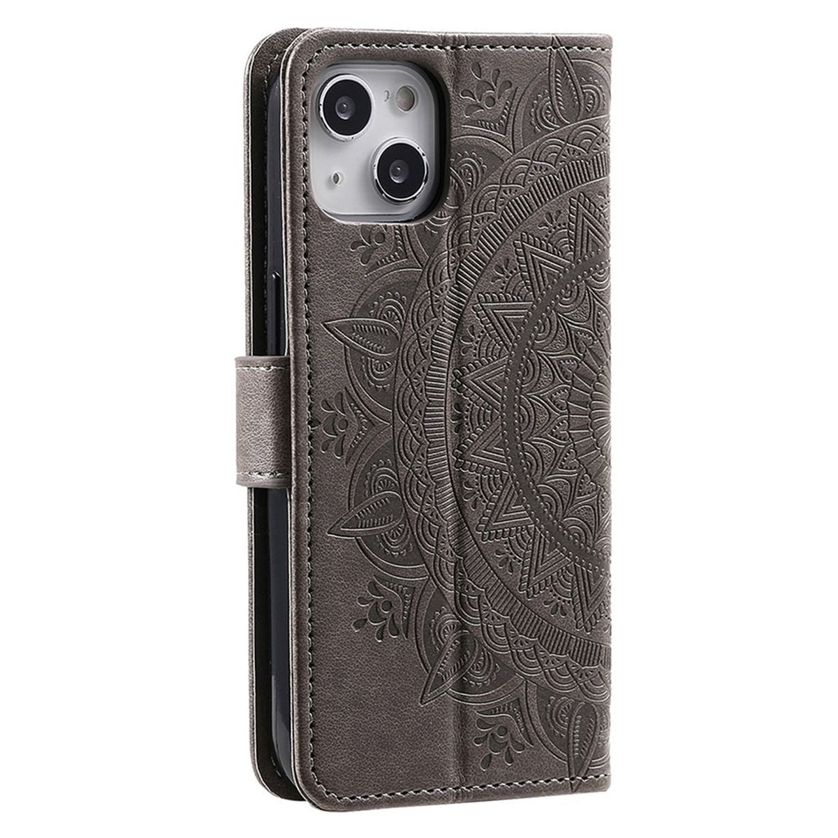 Hülle für Apple iPhone 14 Handyhülle Flip Case Cover Handy Tasche Mandala Grau