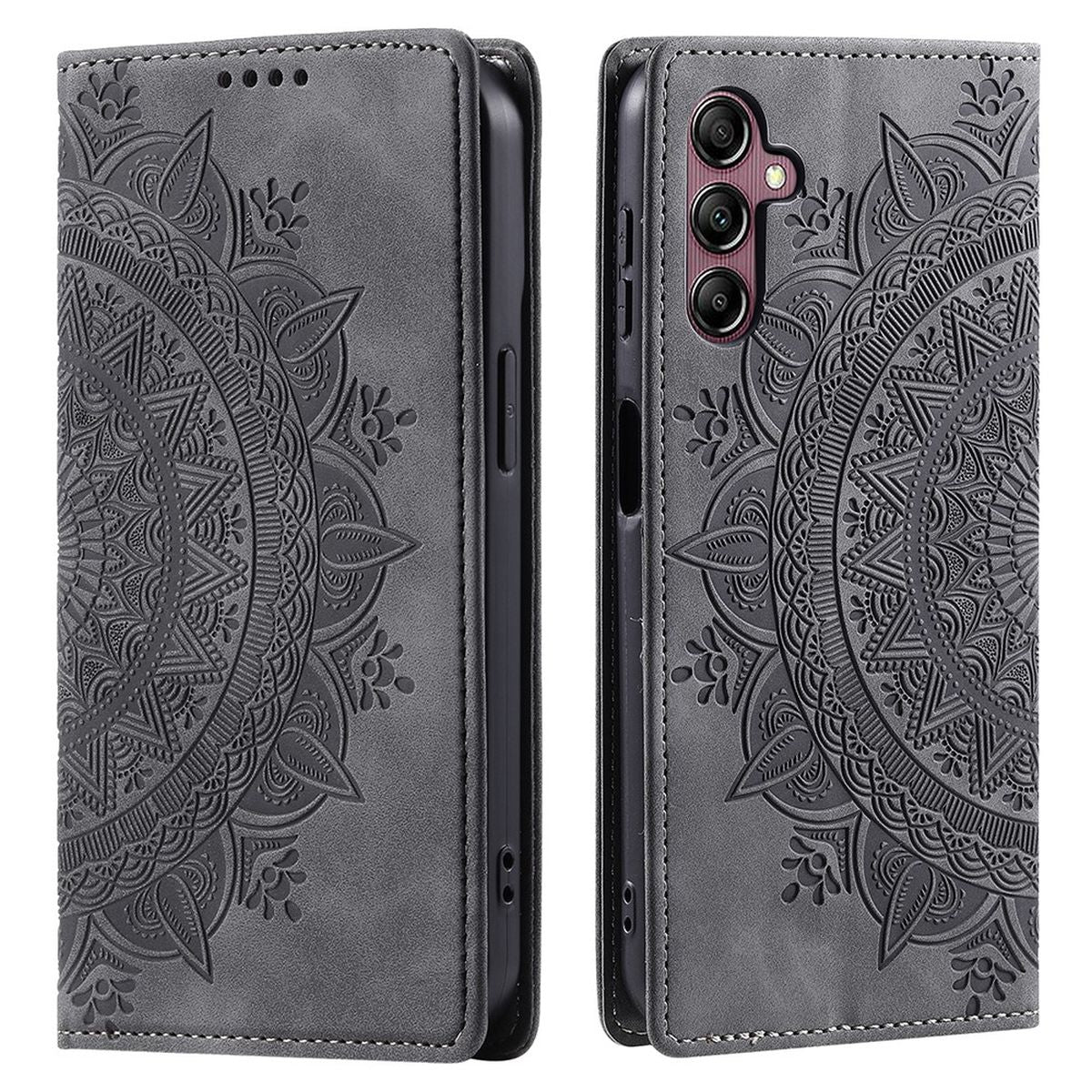 Hülle für Samsung Galaxy S24 Handyhülle Flip Case Cover Tasche Etui Mandala Grau