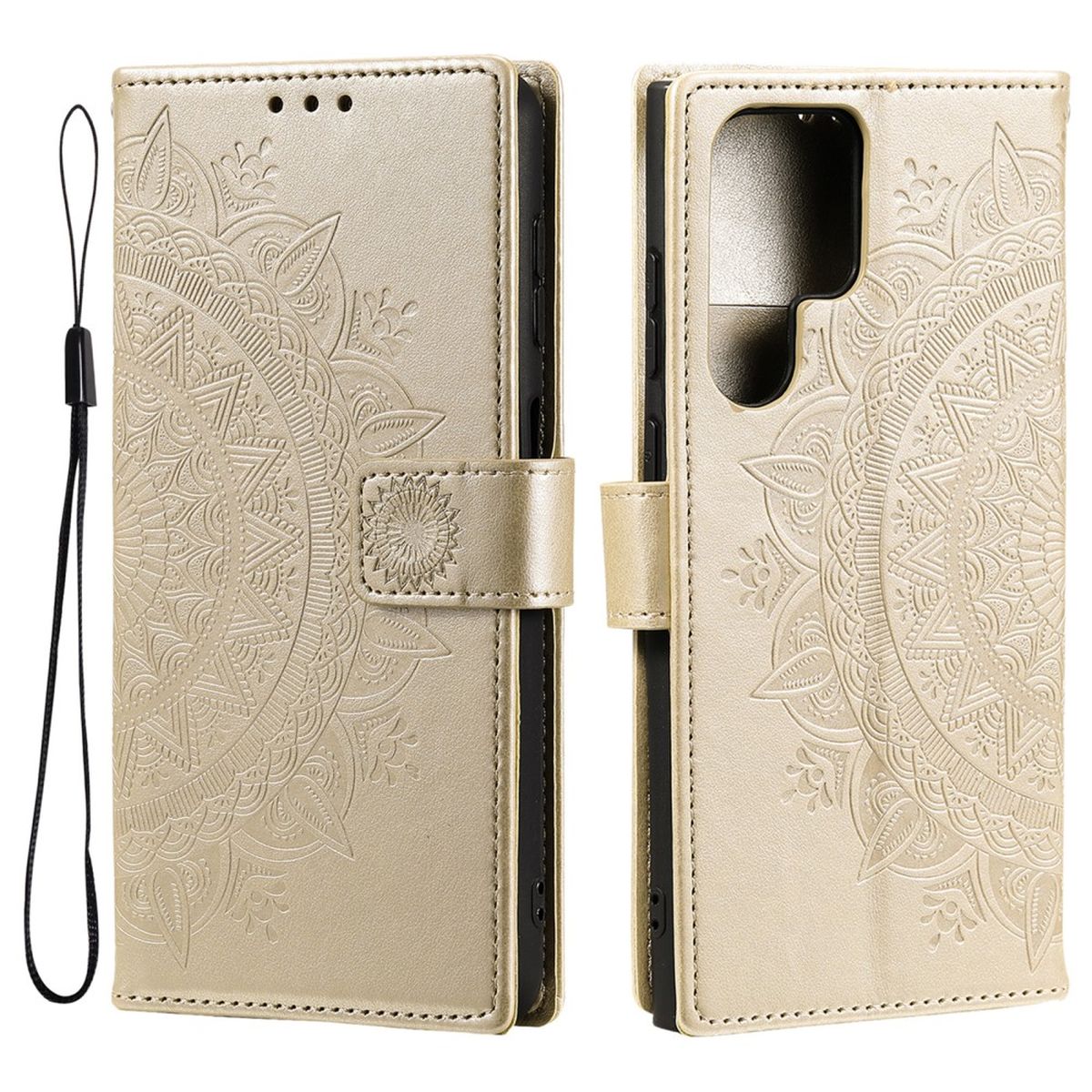 Hülle für Samsung Galaxy S22 Ultra Handyhülle Flip Case Cover Etui Mandala Gold