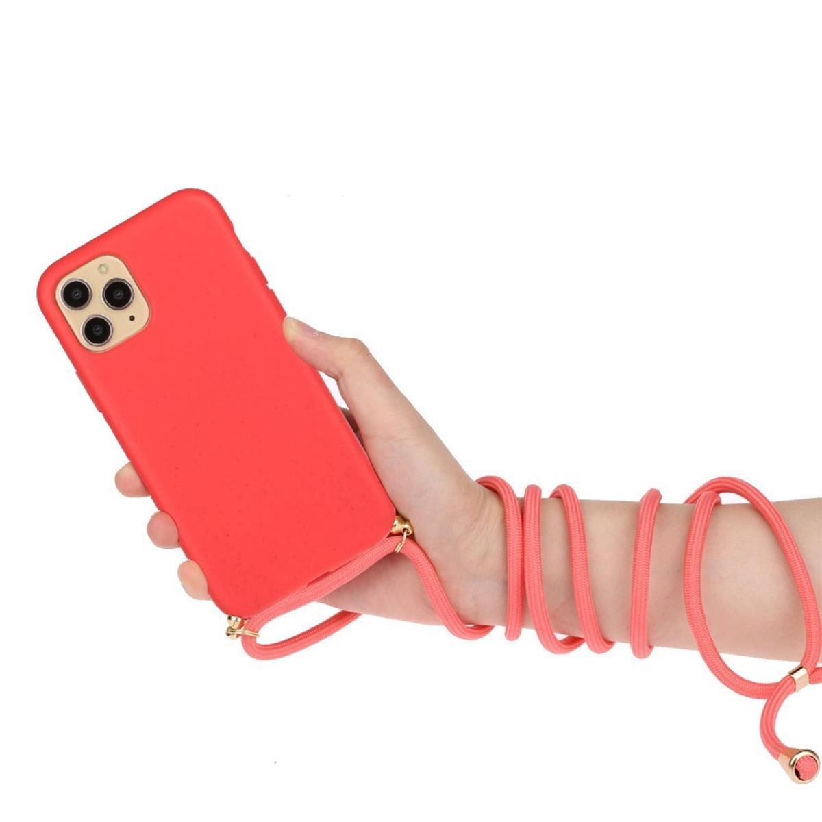 Hülle für Apple iPhone 13 Mini Handy Silikon Case Handykette Band Schnur Rot
