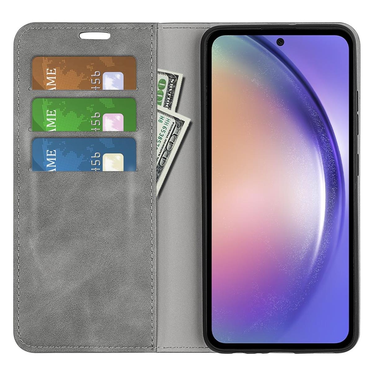 Hülle für Samsung Galaxy A55 5G Handyhülle Flip Case Cover Tasche Etui Grau