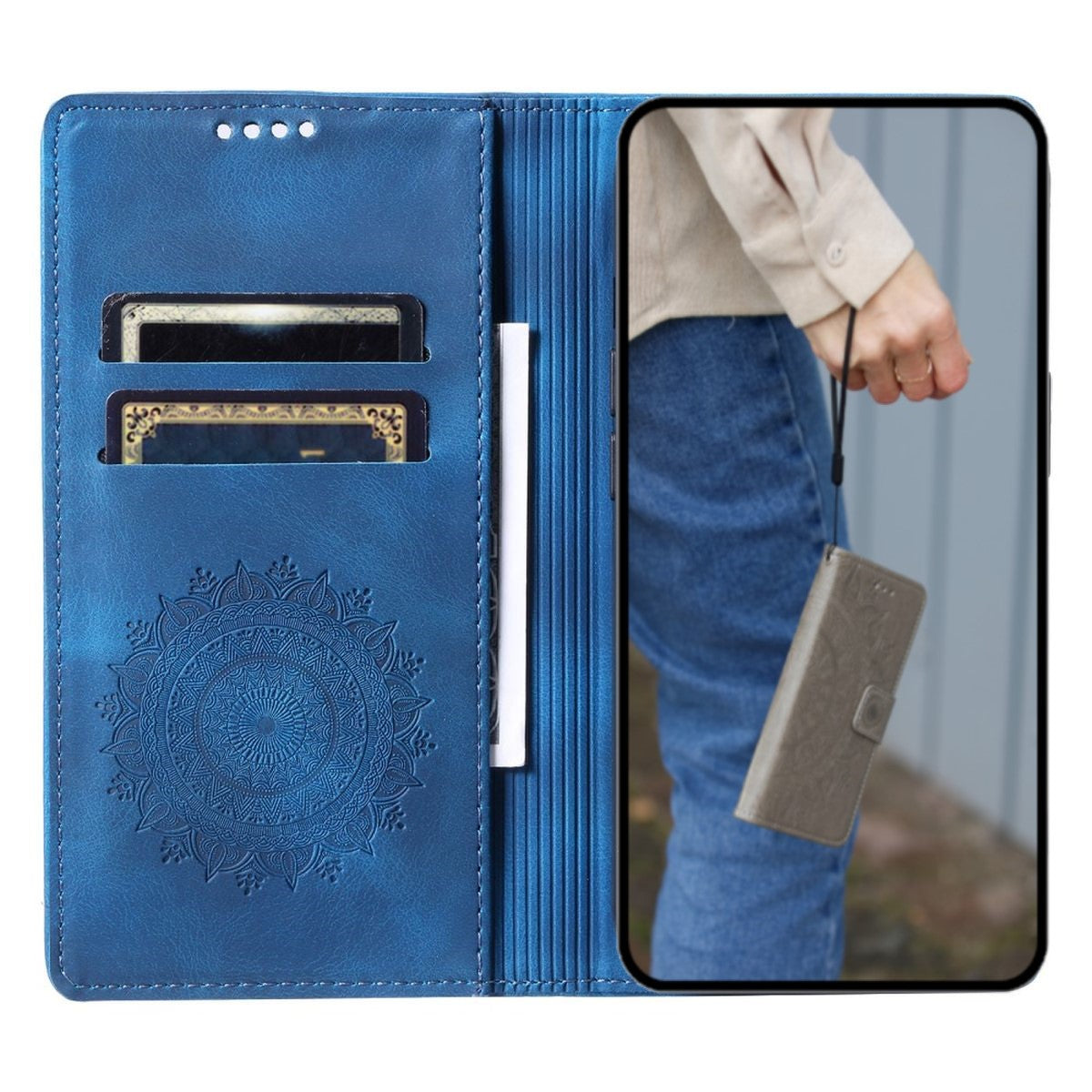 Hülle für Samsung Galaxy S24 Handyhülle Flip Case Cover Tasche Etui Mandala Blau