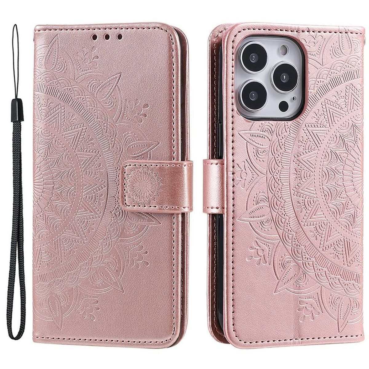 Hülle für Apple iPhone 14 Pro Handyhülle Flip Cover Handy Case Mandala Rosegold