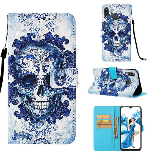 Hülle für Samsung Galaxy M20 Handyhülle Schutz Tasche Cover Case Totenkopf blau