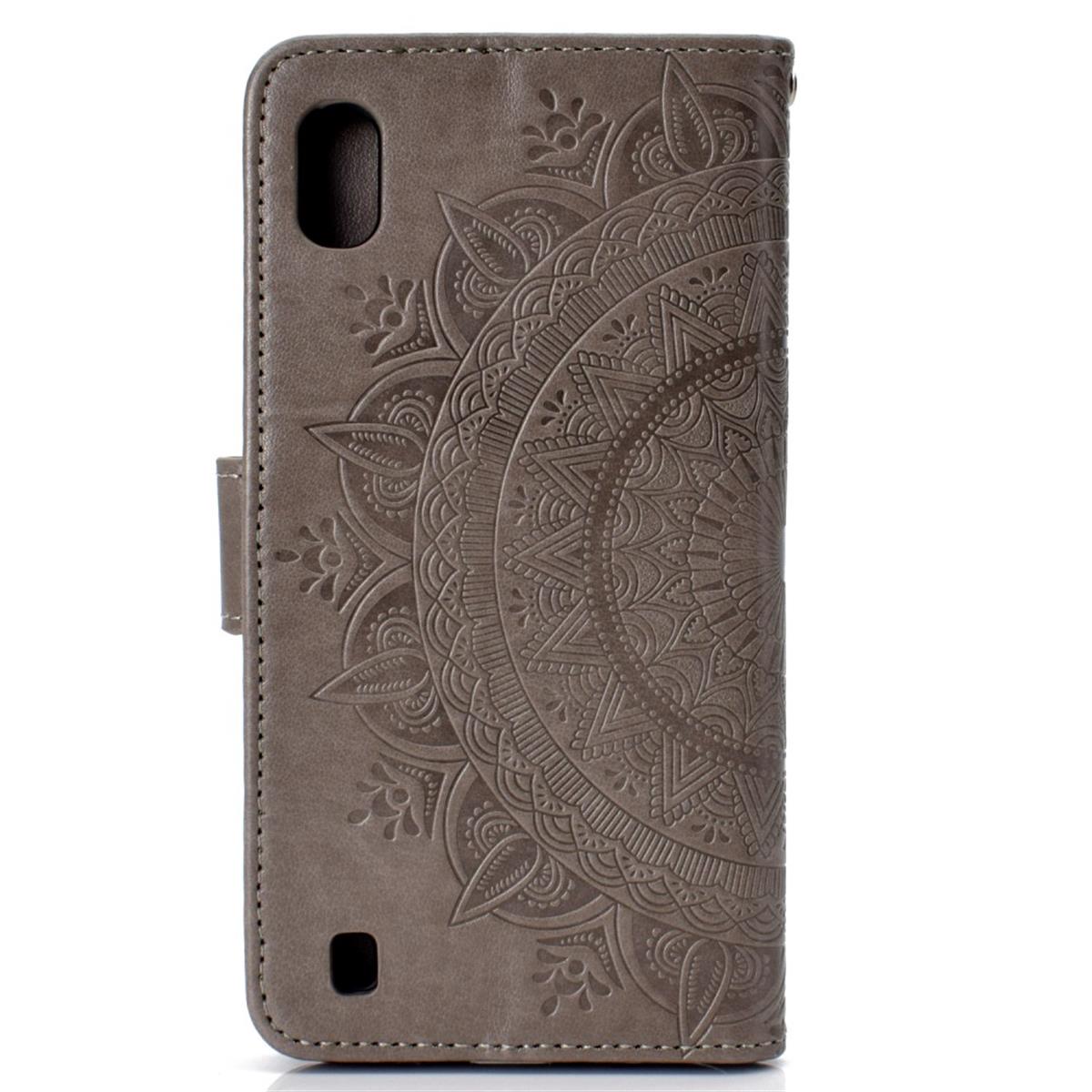 Hülle für Samsung Galaxy A10 Handyhülle Schutz Tasche Flip Case Etui Cover Mandala Grau