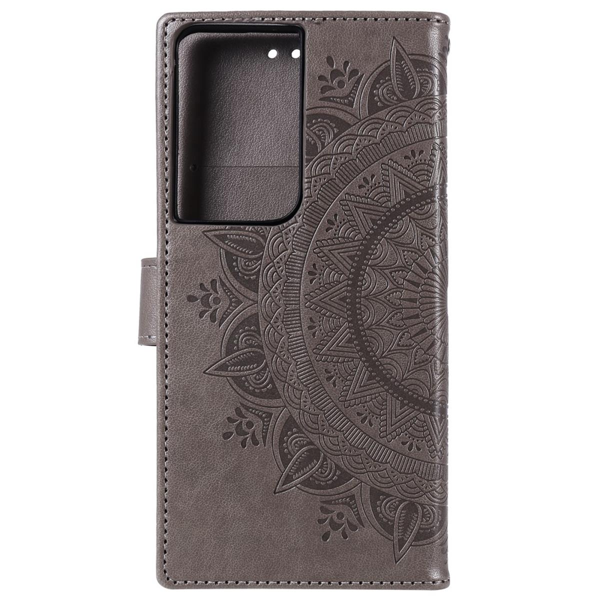 Hülle für Samsung Galaxy S21 Ultra Handyhülle Flip Case Cover Schutzhülle Mandala Grau