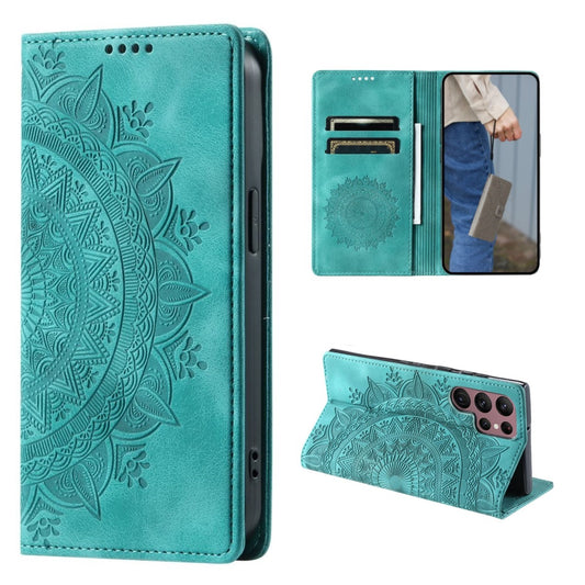 Hülle für Samsung Galaxy S24 Ultra Handyhülle Flip Case Cover Etui Mandala Grün