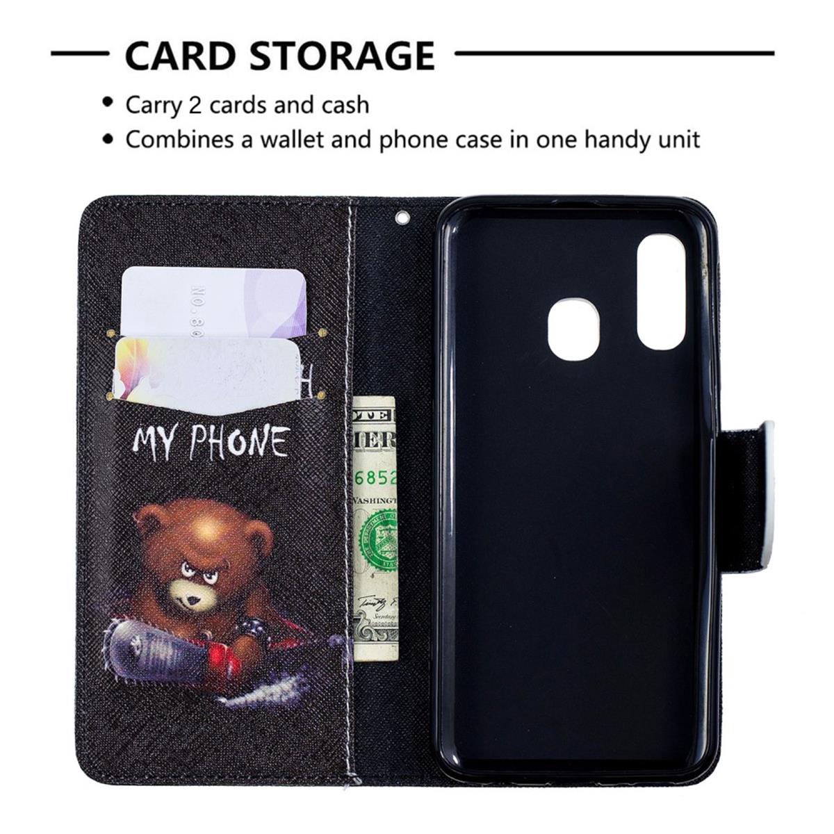 Hülle für Samsung Galaxy A40 Handyhülle Schutztasche Flip Cover Motiv Case Bär