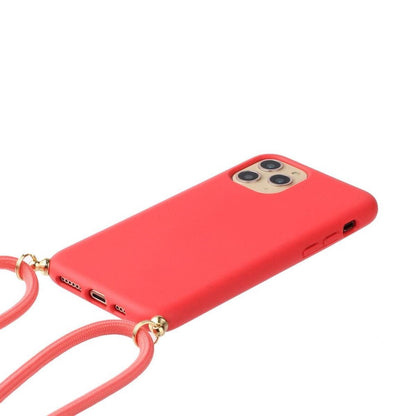 Hülle für Apple iPhone 13 Pro Handy Silikon Case Handykette Band Schnur Rot