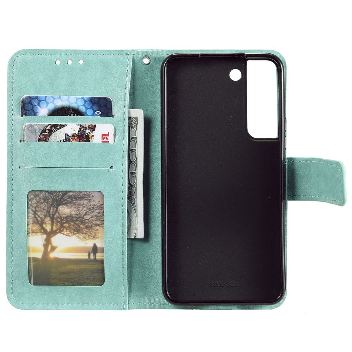 Hülle für Samsung Galaxy S22 5G Handyhülle Flip Case Cover Tasche Mandala Grün
