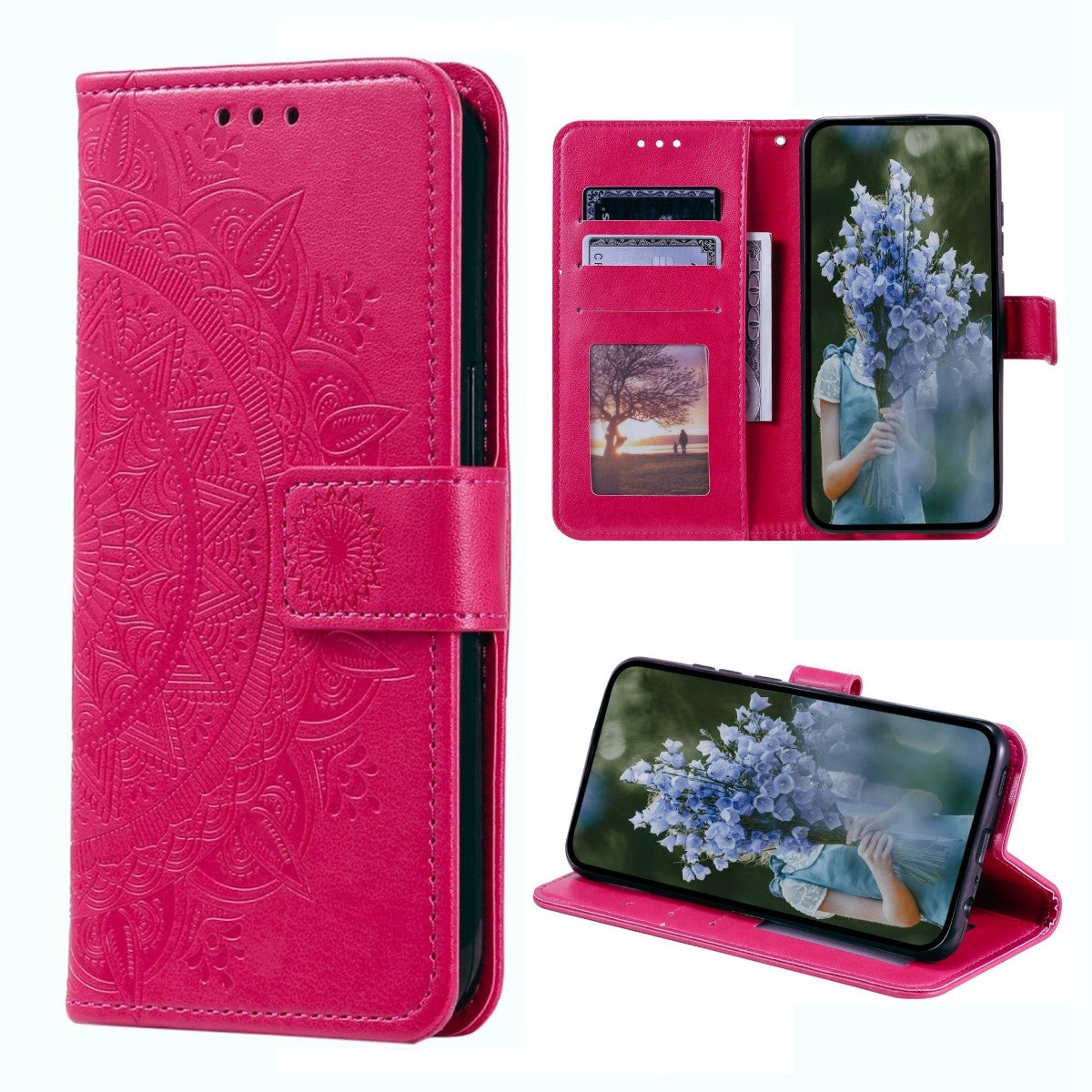 Hülle für Samsung Galaxy S23 Handyhülle Flip Case Cover Schutzhülle Mandala Pink