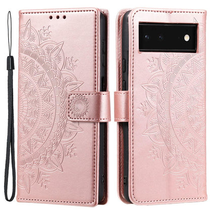 Hülle für Google Pixel 6 Handyhülle Tasche Flip Case Cover Etui Mandala Rosegold