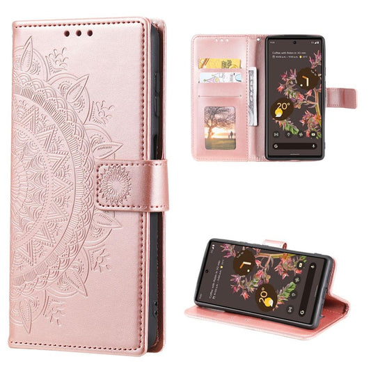 Hülle für Google Pixel 6 Handyhülle Tasche Flip Case Cover Etui Mandala Rosegold