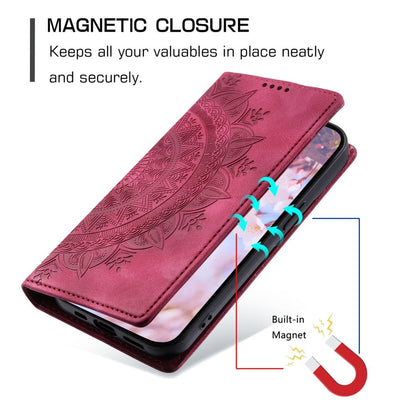 Hülle für Samsung Galaxy S24 Handyhülle Flip Case Cover Tasche Etui Mandala Rot