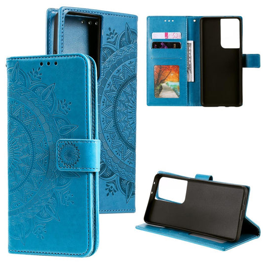 Hülle für Samsung Galaxy S21 Ultra Handyhülle Flip Case Cover Schutzhülle Mandala Blau