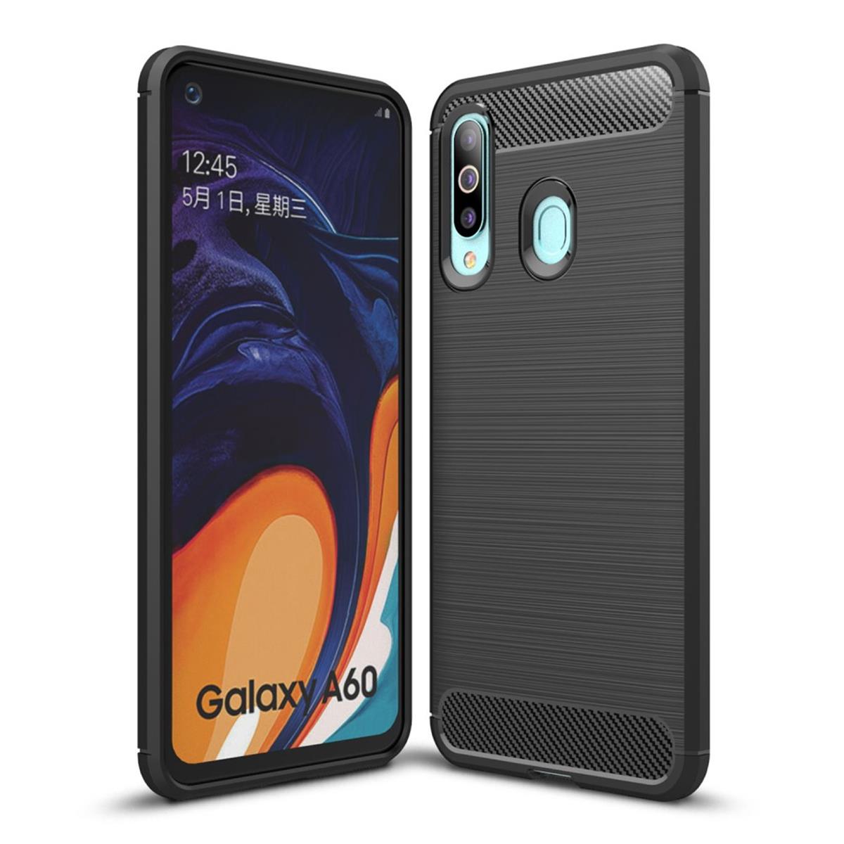 Hülle für Samsung Galaxy A60 Handyhülle Schutzhülle Silikon Case Carbonfarben