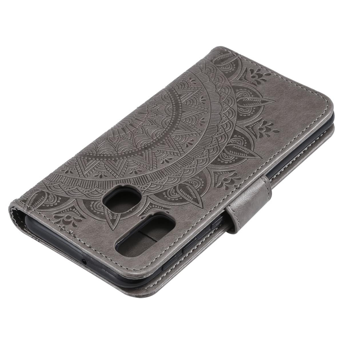 Hülle für Samsung Galaxy A20e Handyhülle Schutz Tasche Flip Case Etui Cover Mandala Grau