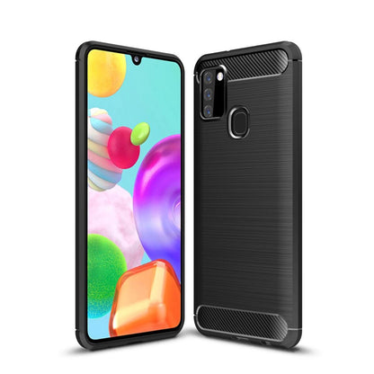 Hülle für Samsung Galaxy A21s Handyhülle Silikon Case Cover Bumper Carbonfarben