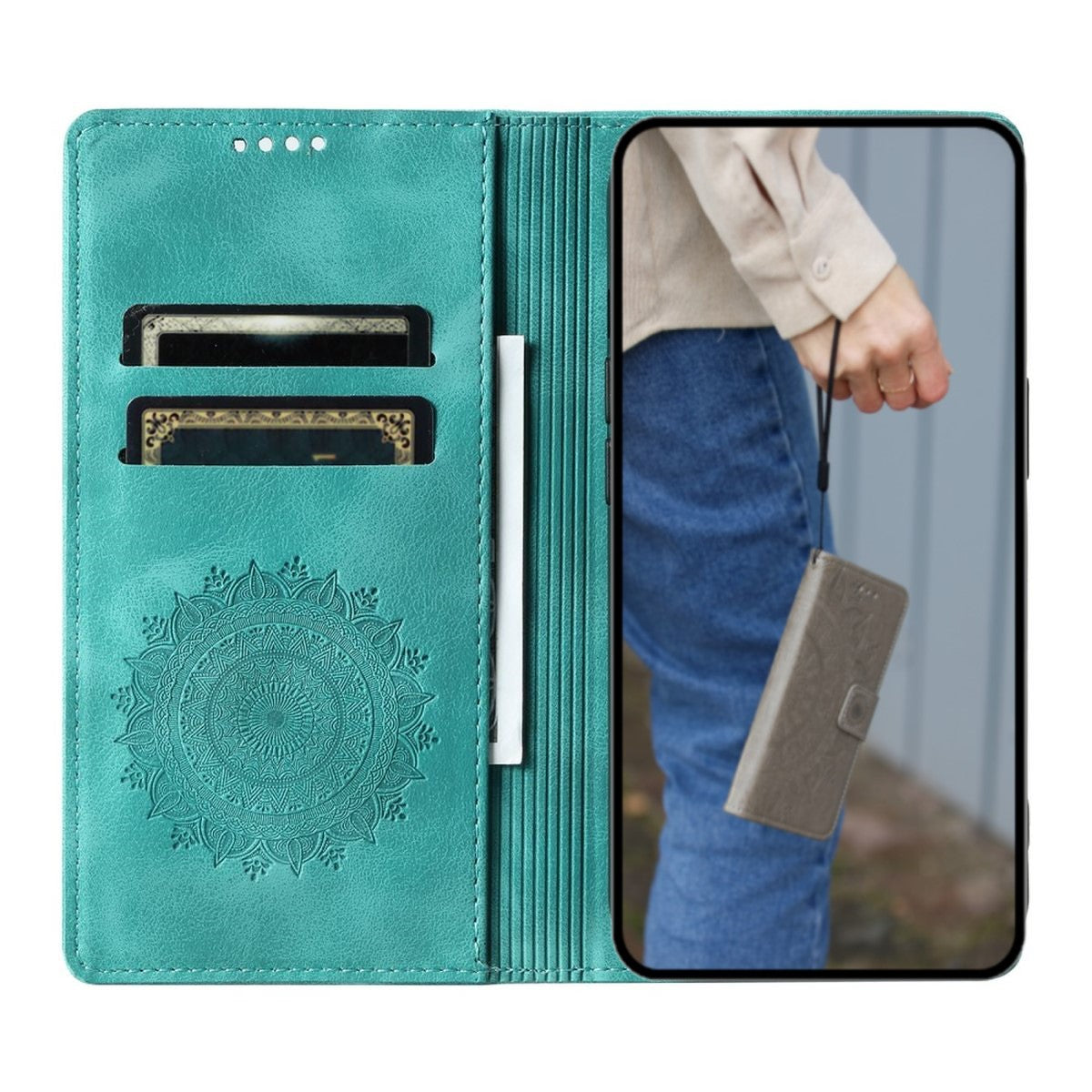 Hülle für Samsung Galaxy A05s 4G Handyhülle Flip Case Cover Tasche Mandala Grün