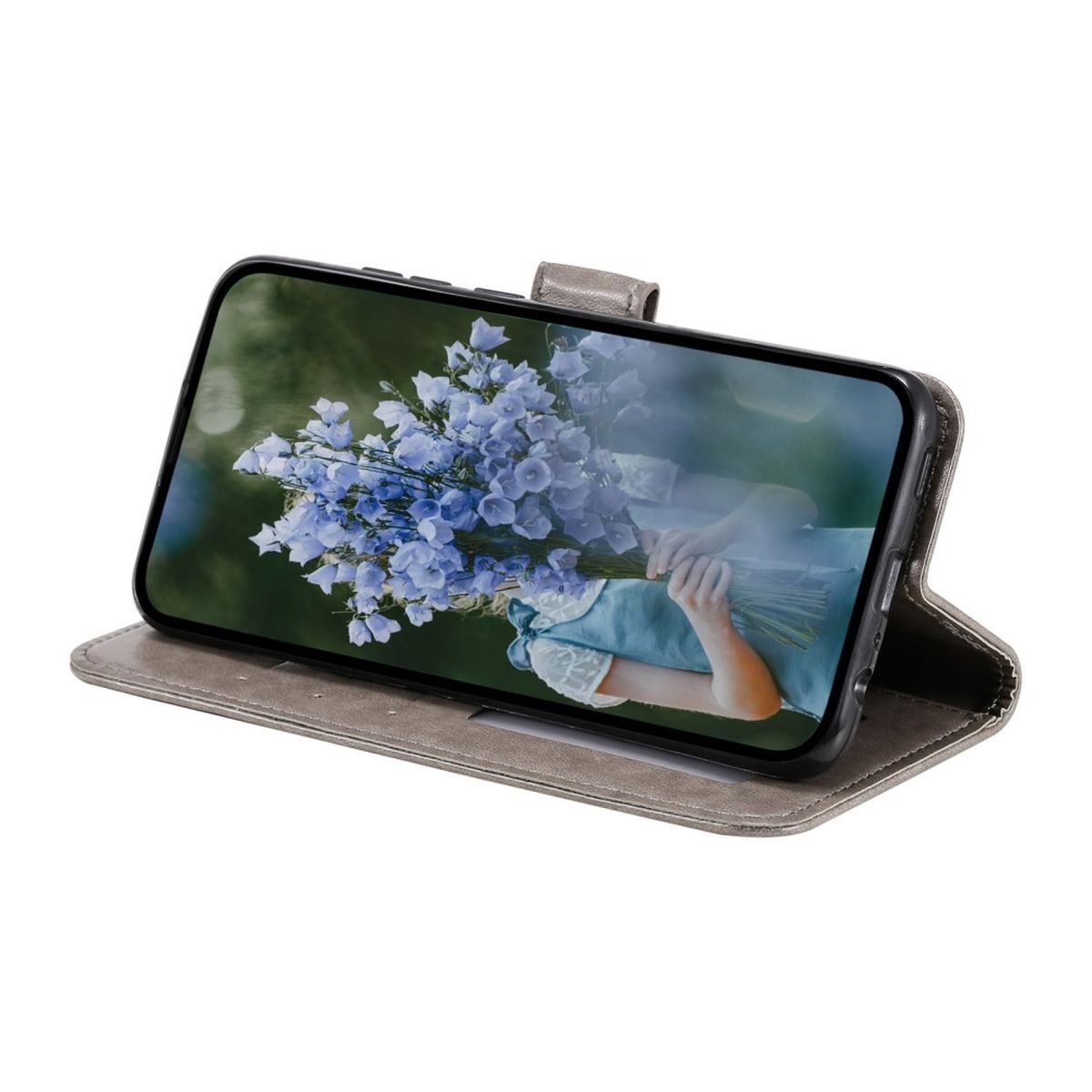 Hülle für Samsung Galaxy S23+ Handyhülle Flip Case Cover Etui Mandala Grau