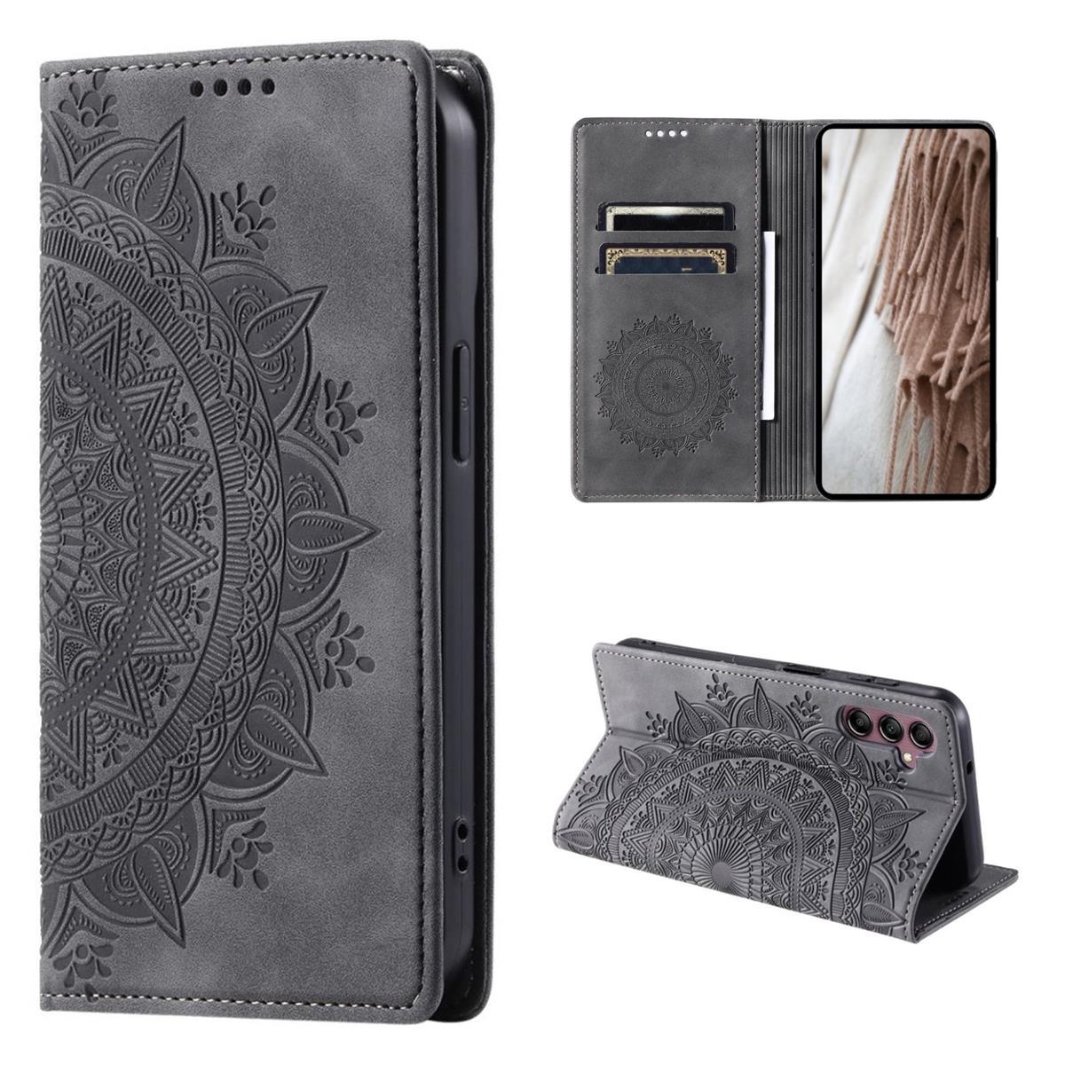 Hülle für Samsung Galaxy A35 5G Handyhülle Flip Case Cover Tasche Mandala Grau