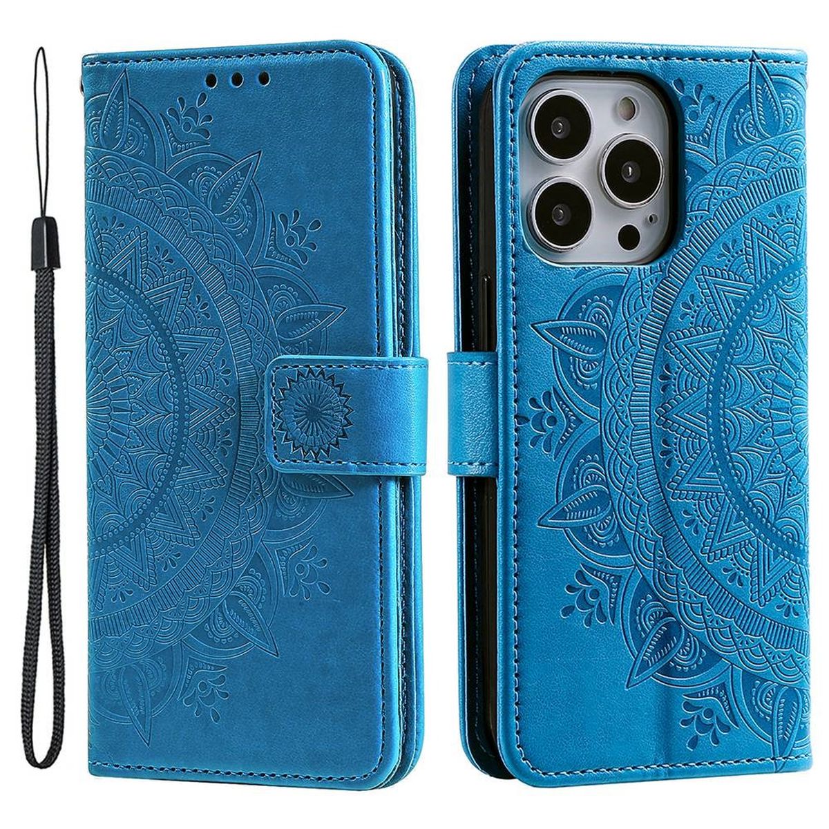 Hülle für Apple iPhone 14 Pro Handyhülle Flip Cover Case Etui Mandala Blau