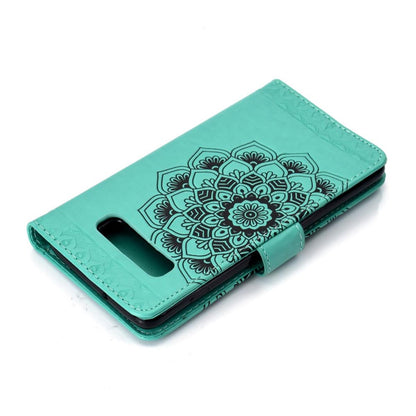 Hülle für Samsung Galaxy S10 Schutzhülle Flip Case Handyhülle Mandala Mint (schwarz)