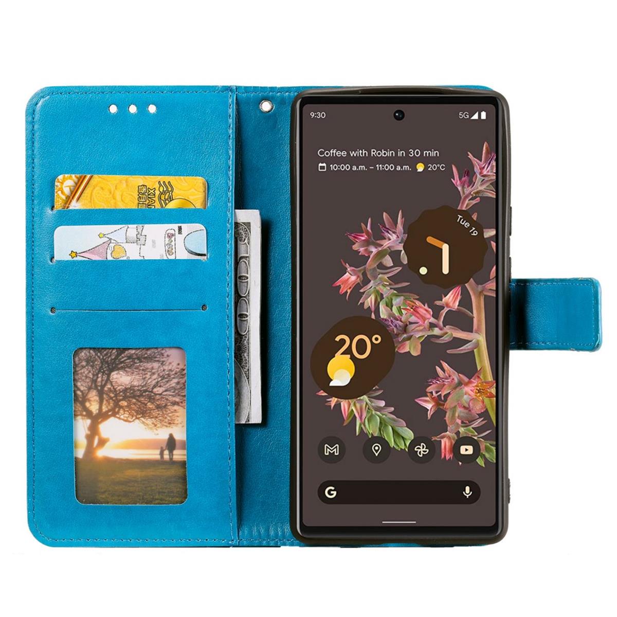 Hülle für Google Pixel 6 Handyhülle Tasche Flip Case Cover Etui Mandala Blau